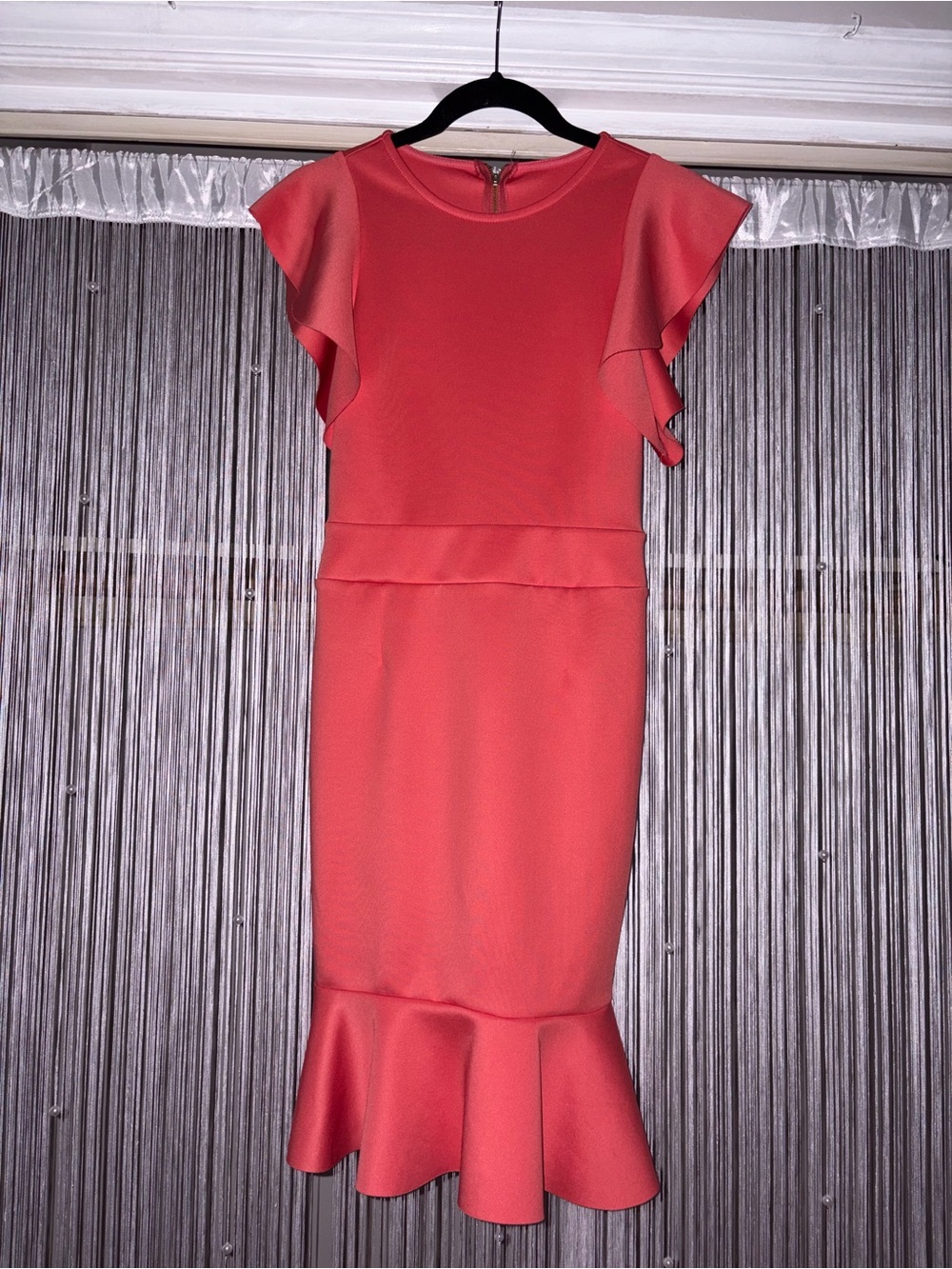 Bright Coral Pink Fit and Flare Dress with Gold Zip